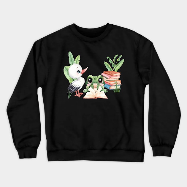 Duck Frog Watercolor Crewneck Sweatshirt by Mako Design 